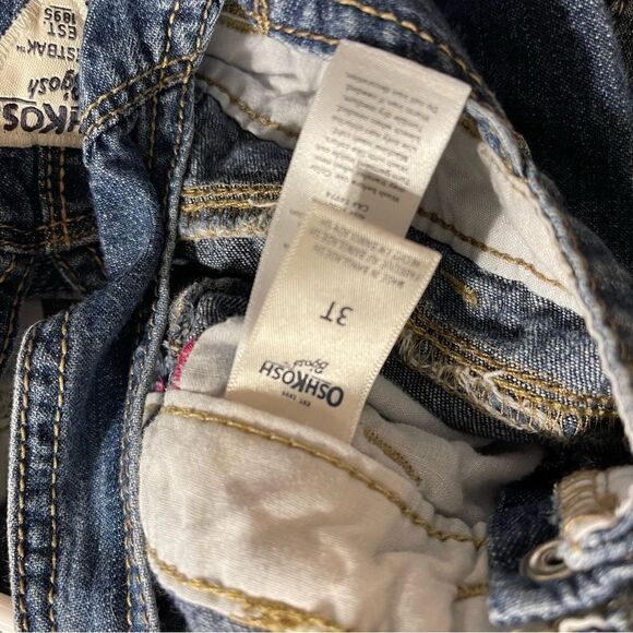 Oshkosh B'gosh Blue Jean Overalls with Pink Embroidered Hearts Girl's 3T - Picture 9 of 9